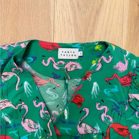 Tanya Taylor Green Flamingo Print Dress - Picture 3 of 3